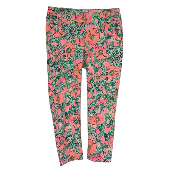Lilly Pulitzer Luxletic Vibrant Pink Orange & Green Size 10 Floral Pull On Pants - Picture 1 of 5